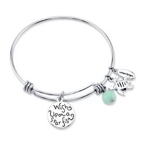 Unwritten Wish Upon a Starfish Charm Bangle Bracelet Silver Amazonite